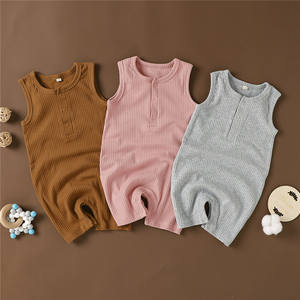 Baju memanjat bayi romper tanpa lengan bayi musim panas katun organik memanjat bayi onesie Rib kain romper merajut jumpsuit - Product Image 2