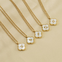 Collier en acier inoxydable plaqué or 18 carats PVD, testé étanche, motif trèfle du zodiaque, nacre