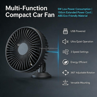 Ventilateur de voiture USB 5V mini 3 vitesses en ABS 5W avec 3 accessoires de fixation : ventouse, clip de ventilation, pince d'appui-tête pour camping-car, camion, fourgonnette
