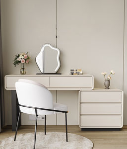 Coiffeuse moderne en bois crème simple armoire seau rétractable éclairée pour chambre principale stockage de queue de lit à vent à un mur - Product Image 2