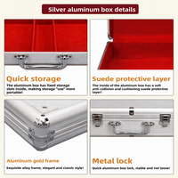 Étui de transport robuste en alliage d'aluminium argenté résistant aux chocs pour Mahjong, avec doublure en velours rouge, boîte de rangement rigide pour tuiles de jeu