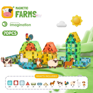Set di <span class=keywords><strong>Piastrelle</strong></span> Magnetiche a Tema Fattoria, Blocchi Magnetici 3D Trasparenti con Figure di Animali, Regalo Educativo STEM e per il Gioco Creativo - Product Image 2