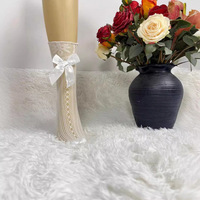 Chaussettes mi-mollet respirantes à volants en dentelle florale ajourée style français, chaussettes à nœud papillon style Lolita pour filles