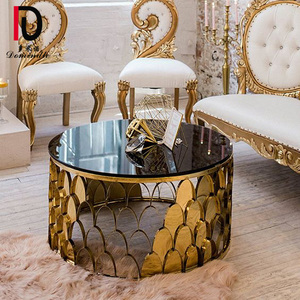 <strong>Gold</strong> Stainless Steel Frame Wedding <strong>Glass</strong> Top <strong>Coffee</strong> <strong>Table</strong> - Product Image 1