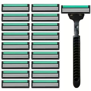 Manual <b>Razor</b> With Three Blades Green Three Layer For Men Face Shaving Stainless Steel Handle Portable Water Cooling - Product Image 3