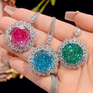 Classic Anti-tarnish Eco-friendly Copper 18mm Rose Cut Cubic Zirconia Pendant Jewelry <b>Cluster</b> Necklace Flower for Women Wedding - Product Image 3