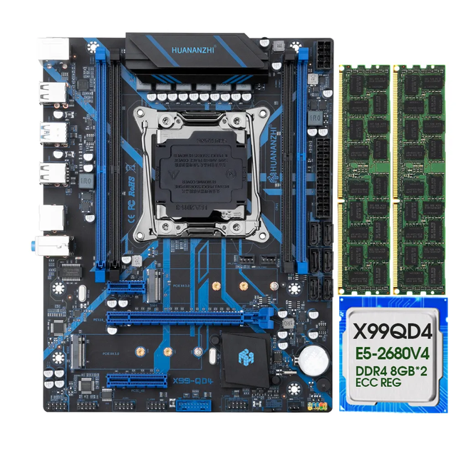 HUANANZHI Desktop Gaming Motherboard X99 QD4 Motherboard Kit XEON E5 2680v4 LGA 2011-3 DDR4 Memory 16g X99 Mainboard Kits