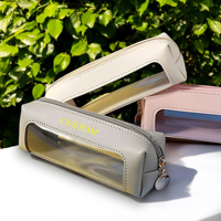 Pochette à crayons en PVC transparent avec fenêtre, en cuir PU, fermeture éclair, design élégant, trousse à maquillage pour étudiants