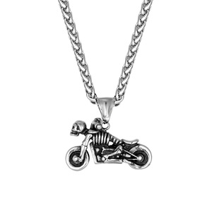 Stainless Steel <b>Skull</b> Motorcycle Pendant Necklace 60cm Unisex Fashion Jewelry - Product Image 5