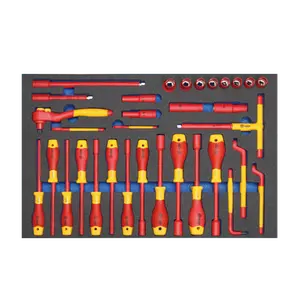 Fabriek Prijs Booher 33Pcs Vde 1000V Geïsoleerd Gereedschap Moer Schroevendraaier, Ratelsleutel, Socket, uitbreiding Bar Set