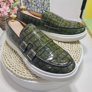 शरद ऋतु पुरुषों के पेटेंट चमड़े की पर्ची-ऑन जूते के साथ दो भिक्षु के जूते - Product Image 4