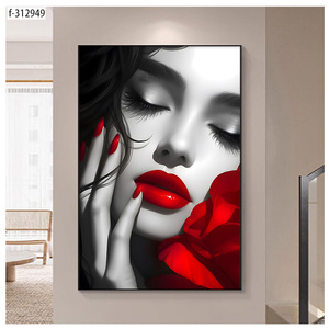 Cuadro de pared con marco de aluminio de alta gama, retrato de mujer, elegante juego de pinturas de porcelana de cristal para decoración de sala de estar - Product Image 1