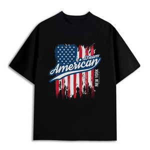 Camiseta para hombre American Dream, 180GSM, algodón pesado con estampado de la bandera de EE. UU., Nueva York - Product Image 1