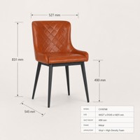 Chaise de salle à manger moderne en métal, revêtement vinyle cognac, assise matelassée en losanges, pour restaurant, café, hôtel, maison