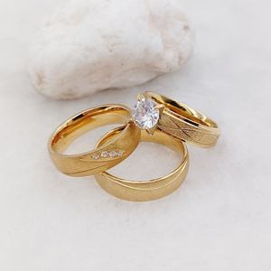 Coniuge Partner amanti 3 pezzi anelli di fidanzamento nuziale set da sposa coppie gioielli placcati oro 24k - Product Image 1