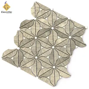 Brown Color Wood Texture New Design Christmas Flower Marble Mosaic For Wall And Floor