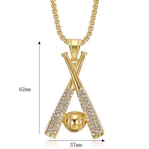 Collar con colgante de bate de béisbol estilo hip hop de Yunnique, chapado en oro, acero inoxidable, con incrustaciones de circonitas, cadena, regalo de joyería para hombres y mujeres - Product Image 4