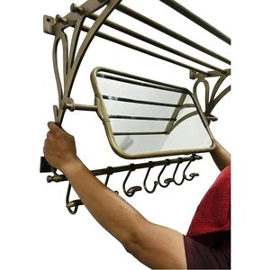 ALFA NAUTICAL Vintage Finish Bathroom Wall Mount Coat Rack <b>Mirror</b> Rectangle Aluminum Clothing Organizer <b>Foldable</b> Adjustable - Product Image 3