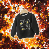 Sweat-shirt à col rond noir pour enfants, imprimé ours de dessin animé, coupe classique, unisexe, pull décontracté d'automne, 100% coton tricoté