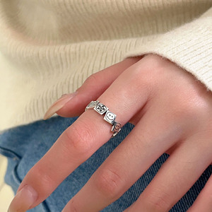 Silver Ruitai S925 Sterling Silver Square Smiley Face <b>Ring</b> Women Fashionable <b>Open</b> Design Everyday Wear - Product Image 4