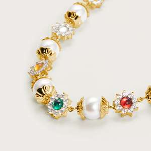 Viral New Collier de perles florales plaquées or 14 carats avec accents de diamants et pierres précieuses multiples, cadeau de bijoux minimaliste unique pour les femmes - Product Image 2