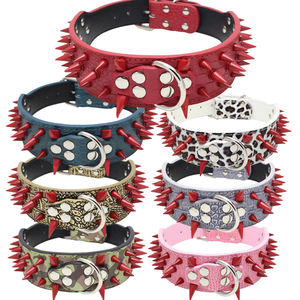 ビッグドッグレザーカラーとリードリーシュセットプロングコーンコンバットスパイクワイドペット用 - Product Image 4