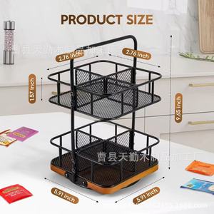 Wooden <b>rotating</b> double-layer tea bag organizer with handle, suitable for office <b>desks</b>, storing tea bags, coffee capsules, and - Product Image 5
