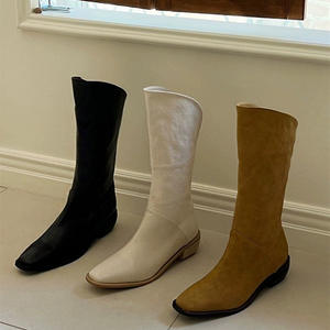 Produttore personalizzato stivali da CowboyBoots da donna a punta quadrata personalizzato con Logo personalizzato a punta quadrata in morbida pelle tacco basso da donna a metà polpaccio - Product Image 1