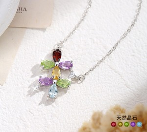 Collar con colgante de flor de piedra natural de corte pera de 3*5mm, plata 925, gema de color, trébol de cuatro hojas, fabricante de joyería - Product Image 2