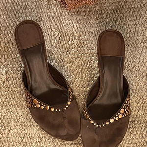 Nueva Colección Verano 2026, Sandalias de Tacón Alto de Terciopelo para Mujer, Estilo Flip-Flop con Tiras Ajustables, para Exteriores - Product Image 3