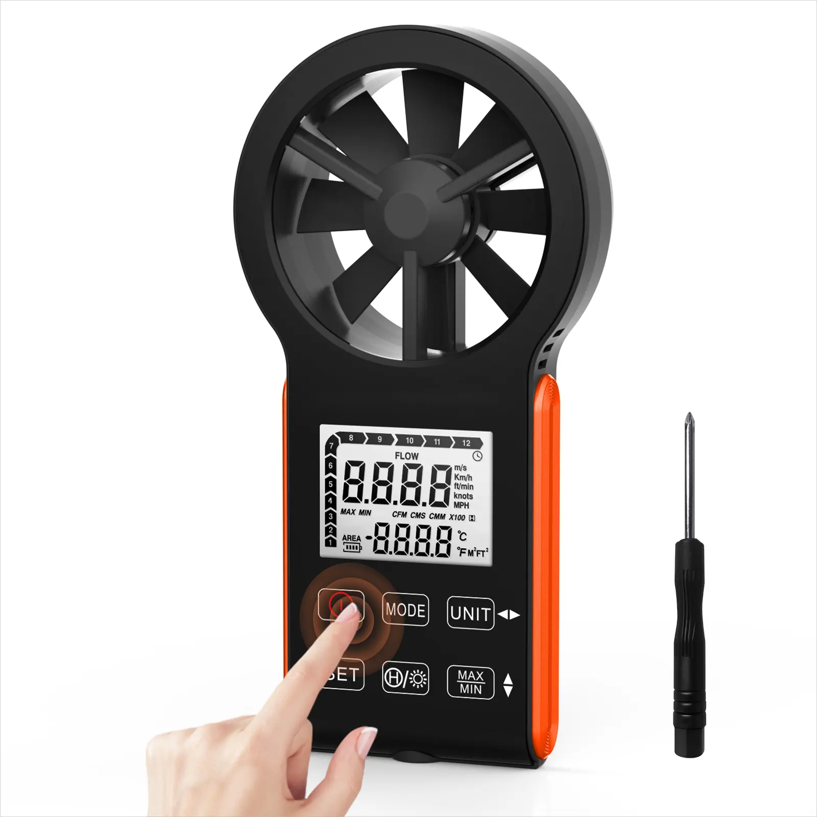 6000GH anemometro digitale misuratore di velocità del vento portatile misurazione Display LCD RPM misuratore di velocità del vento ricaricabile di tipo C