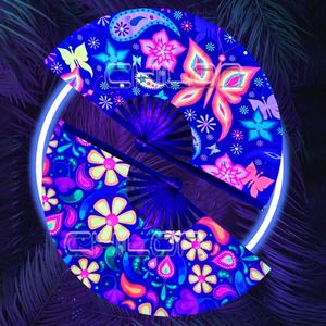 UV Reflective <b>Large</b> Clack Folding Bamboo Rave Decorative Hand Held <b>Fans</b> As Festivals Parties Accessories - Product Image 5