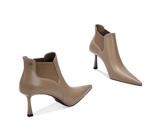 Bottines à talon aiguille élégantes et polyvalentes en cuir véritable doublées de fourrure, à bout pointu, couleur <span class=keywords><strong>kaki</strong></span>, nouvelle collection automne-hiver, fabriquées sur mesure - Product Image 1