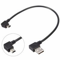 Câble de données USB mini 25 cm, USB 2.0 mâle à angle droit vers mini USB 5 broches mâle à angle gauche, adaptateur connecteur
