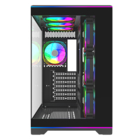 Boîtier PC de jeu Full Tower blanc avec bande RGB, panneau latéral en verre, refroidissement ATX