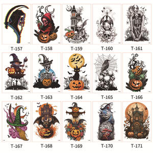 2023 decoraciones de Halloween suministros para fiestas brazo de <span class=keywords><strong>flores</strong></span> impermeable <span class=keywords><strong>tatuaje</strong></span> temporal pegatinas calabaza <span class=keywords><strong>calavera</strong></span> <span class=keywords><strong>tatuaje</strong></span> para hombres y mujeres - Product Image 2