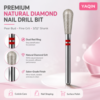Yaqin – Nouveaux forets à ongles en diamant naturel de haute qualité, forme poire 3/32 po, double anneau, pour manucure professionnelle en salon