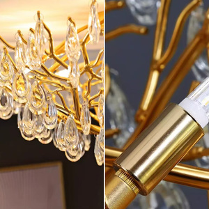 Gran rama nórdica Vintage Led latón oro comedor sala de estar Hotel lujo techo colgante luz moderna candelabros de cristal - Product Image 3