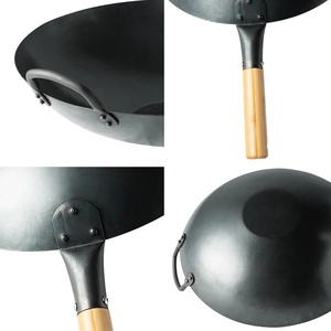 12-16 inch thép carbon Chảo thương mại Trung Quốc khuấy chảo kim loại woks cho nhà hàng sử dụng với tay cầm bằng gỗ - Product Image 3