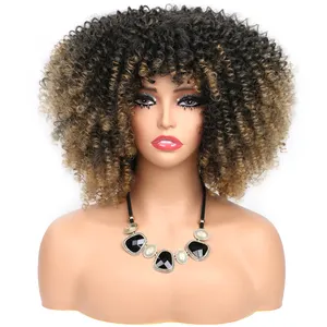 New Arrival Kinky Curly Hair Wig Afro Synthetic Curly Wigs 14 Inch Short Curly Afro Wig With Bangs For Black Women
