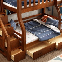 Lit superposé avec escalier de rangement et tiroirs sous le lit pour chambre à coucher, en bois, avec sommier à lattes, barrière de sécurité, échelle et étagère intégrée, lit enfant