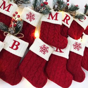 Bas de <span class=keywords><strong>noël</strong></span> avec lettres brodées, chaussettes en tricot rouge et blanc pour la famille, décorations de vacances, arbre de <span class=keywords><strong>noël</strong></span>, <span class=keywords><strong>cheminée</strong></span> - Product Image 2