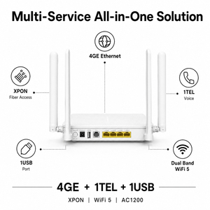 เราเตอร์ ONU XPON มือสอง รองรับ WiFi5 แบบ Dual Band AC1200 4GE 1TEL 1USB พอร์ต 2.4G 5G โมเด็มออปติคอล รองรับ OMCI TR069 สำหรับ FTTR FTTX - Product Image 1