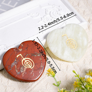 Cristal natural Jade tallado de Reiki símbolo patrones runa piedra losa en forma de corazón piedra losa soporte artesanía para la buena suerte - Product Image 2