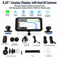 Écran tactile IPS 6,25 pouces avec CarPlay sans fil, Android Auto, navigation GPS, audio, BSD, TPMS, DVR, caméra de recul pour moto