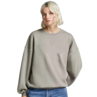 Sweatshirt Wanita Premium Nyaman Kerah Bulat Lengan Panjang Bahan Fleece Katun 100% dengan Logo Custom di Bagian Depan untuk Musim Dingin