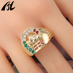 Nhanh chóng vận chuyển Oro laminado Mens Nhẫn vàng ngựa giày thiết kế CZ May Mắn Vòng với nhiều màu pha lê - Product Image 2