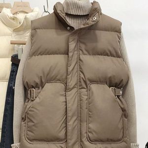 Nueva llegada Otoño Invierno mujer acolchado abajo chaleco Color <span class=keywords><strong>s</strong></span>ólido botón cremallera Puffer chaleco moda casual prendas de vestir chaleco - Product Image 2