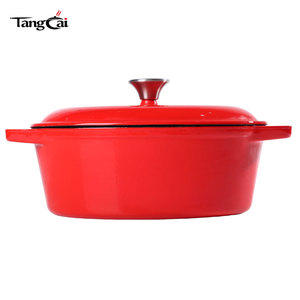 <span class=keywords><strong>Cocotte</strong></span> <span class=keywords><strong>en</strong></span> <span class=keywords><strong>fonte</strong></span> émaillée ovale rouge tendance, 4QT, multifonctionnelle pour la cuisson du pain au levain maison, le braisage et la rôtisserie - Product Image 1