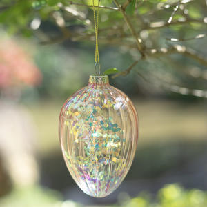 Décoration de Pâques Ornement suspendu Oeuf en verre transparent avec fleurs Fournitures de vacances Idée cadeau - Product Image 5